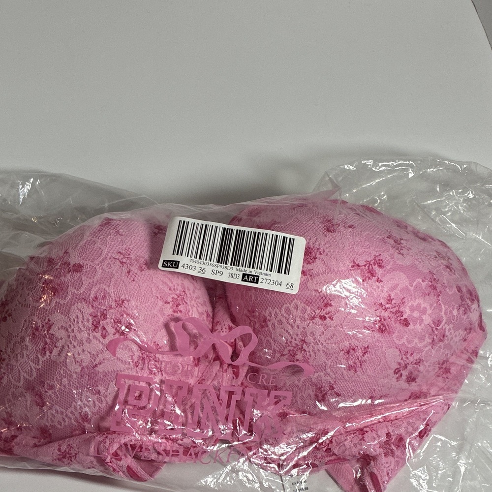 PINK Victoria's Secret Balconette Underwire Lace Floral Bra Set Pink 38DDD